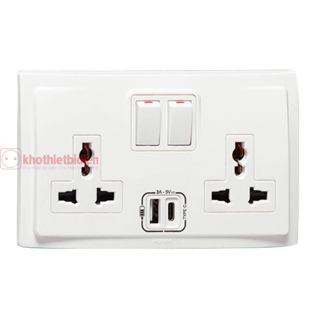 Ổ cắm đôi có USB sạc Mallia 281123 3 Ổ cắm đôi đa năng có USB Legrand Mallia 281123