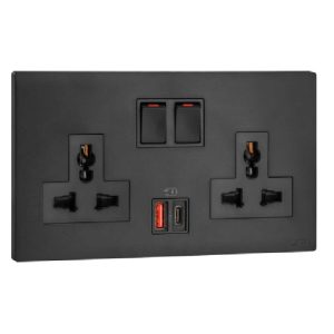 Ổ cắm đa năng kèm USB-A+C 27W Legrand Obria MEC33077 9 Ổ cắm đôi đa năng có công tắc kèm USB type-A&C 27W MEC33077BL