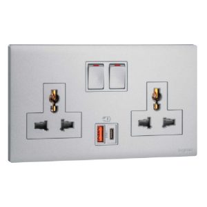 Ổ cắm đa năng kèm USB-A+C 27W Legrand Obria MEC33077 11 Ổ cắm đôi đa năng có công tắc kèm USB type-A&C 27W MEC33077SL