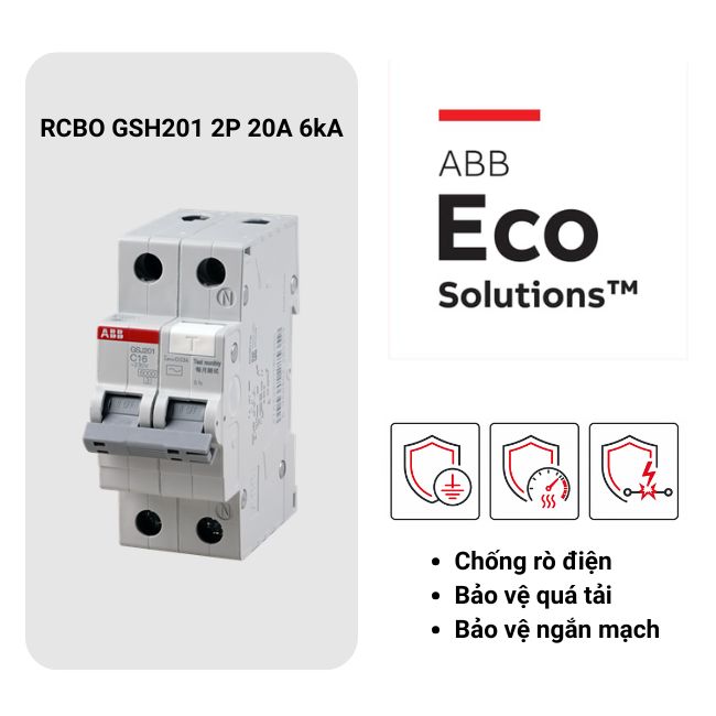RCBO ABB GSH201 2P 20A 30mA 6kA 4 RCBO ABB GSH201 2P 20A 30mA 6kA